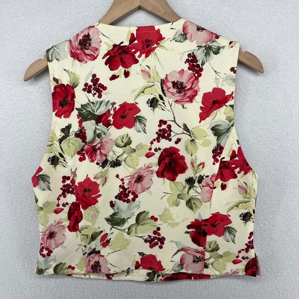 ELLEN TRACY Vest 10P Petite LINDA ALLARD Floral Button Up Waistcoat Red Vintage - Picture 2 of 12